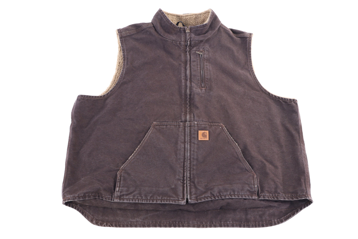 Carhartt Logo Patch Brown Sherpa Lined Full Zip Vest
